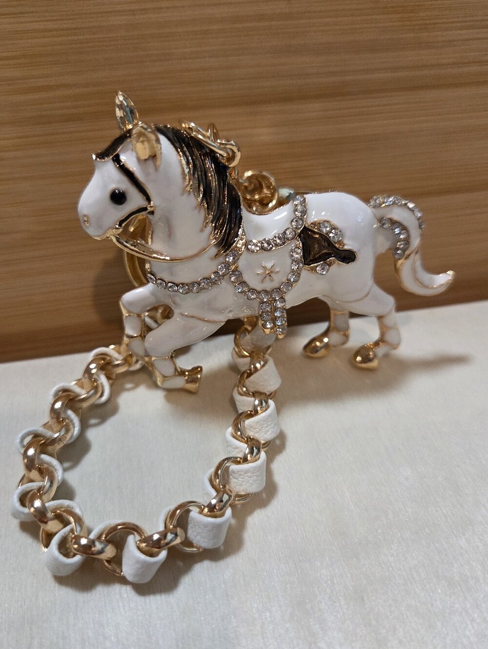 Glam White Enamel Prancing Horse Keychain & Braided Chain Bag Charm 🐎 - Picture 8 of 14